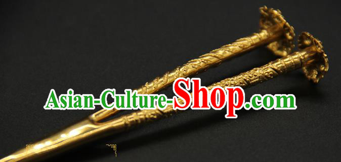 China Ancient Song Dynasty Golden Hair Stick Court Hair Accessories Traditional Handmade Hairpin