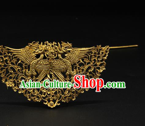 China Ancient Court Hair Accessories Song Dynasty Golden Phoenix Hair Stick Traditional Handmade Hairpin