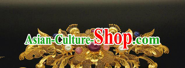 China Ancient Ming Dynasty Golden Hair Crown Traditional Handmade Hairpin Court Hair Accessories