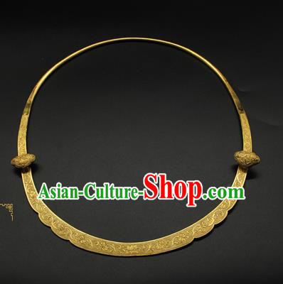 China Ancient Palace Lady Necklace Jewelry Handmade Ming Dynasty Princess Golden Necklet