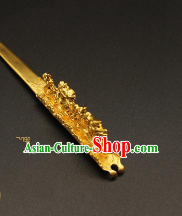 China Handmade Song Dynasty Emperor Hairpin Ancient King Golden Dragons Hair Stick