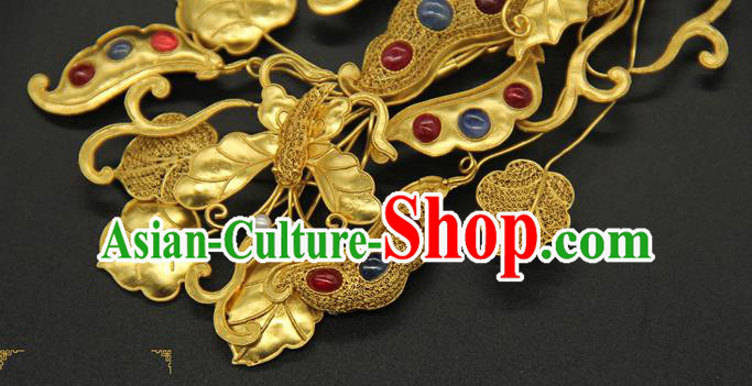 China Handmade Pearls Hairpin Traditional Qing Dynasty Golden Hair Stick Ancient Court Empress Gems Hair Accessories