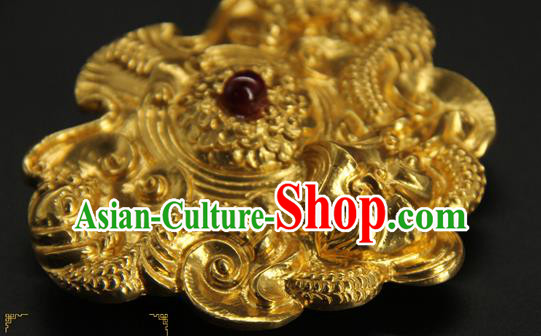 China Ancient Emperor Golden Belt Buckle Handmade Ming Dynasty Imperial Lord Waist Accessories
