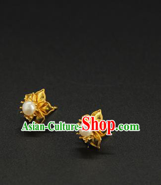 Handmade Chinese Ancient Hanfu Golden Earrings Accessories Traditional Ming Dynasty Princess Ear Jewelry