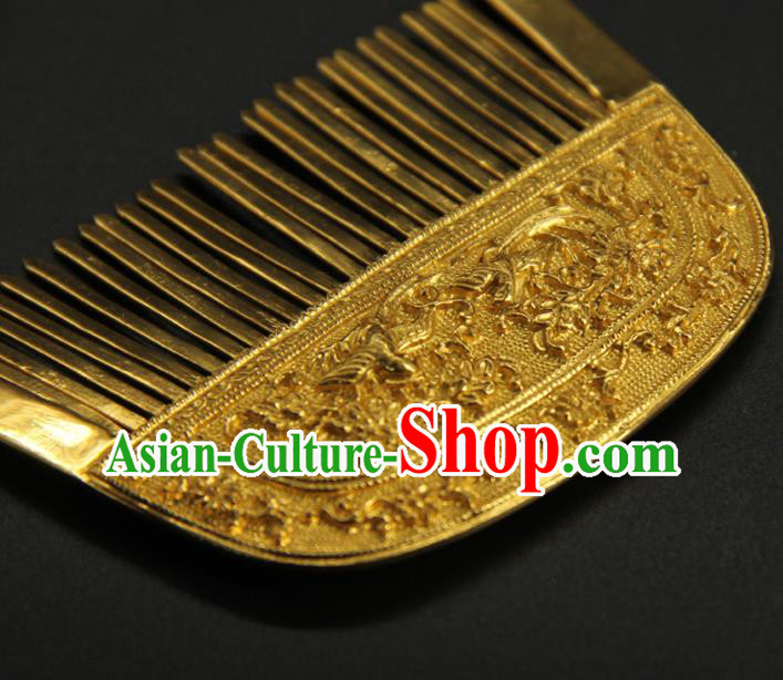 China Traditional Tang Dynasty Hair Comb Ancient Empress Hair Accessories Handmade Court Carving Hairpin