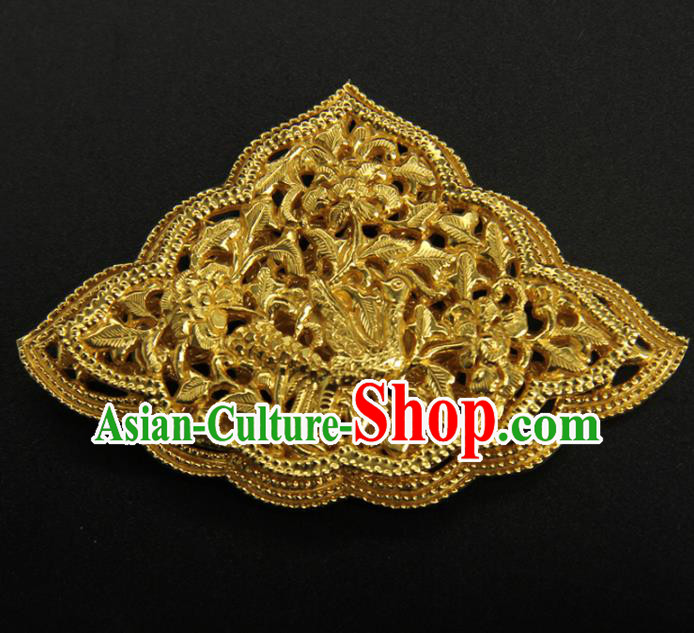 China Handmade Court Golden Hairpin Ancient Empress Hair Accessories Traditional Tang Dynasty Carving Dragon Hair Crown