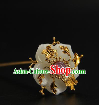 China Ming Dynasty Hair Stick Ancient Princess Hair Accessories Traditional Handmade Court Golden Butterfly Jade Plum Hairpin