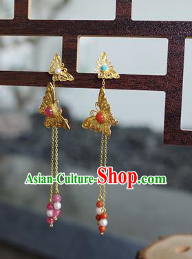 Handmade Chinese Qing Dynasty Court Jewelry Accessories Traditional Ancient Imperial Consort Golden Butterfly Earrings