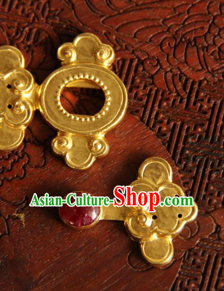 China Ancient Costume Golden Buckle Handmade Ming Dynasty Gilding Button Snap Fastener