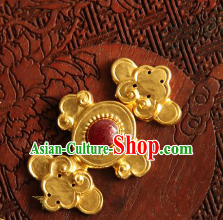 China Ancient Costume Golden Buckle Handmade Ming Dynasty Gilding Button Snap Fastener