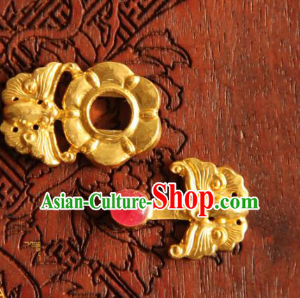 China Handmade Ming Dynasty Snap Fastener Gilding Button Ancient Costume Golden Buckle