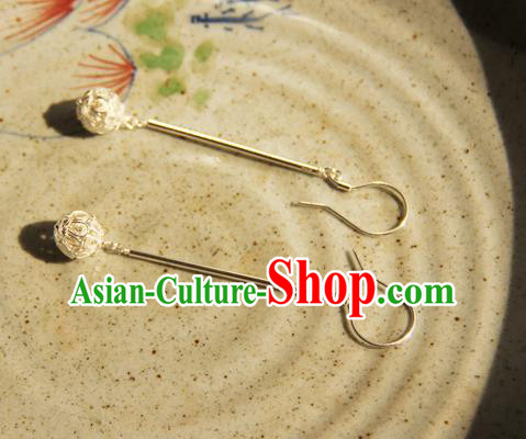 Handmade Chinese Traditional Ancient Imperial Consort Argent Earrings Ming Dynasty Court Ear Jewelry Accessories