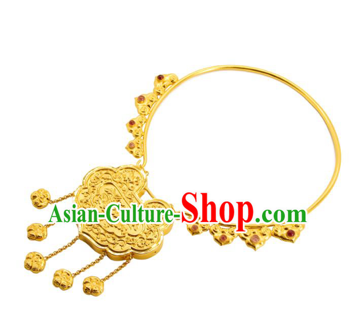 China Handmade Ming Dynasty Golden Necklace Ancient Wedding Longevity Lock