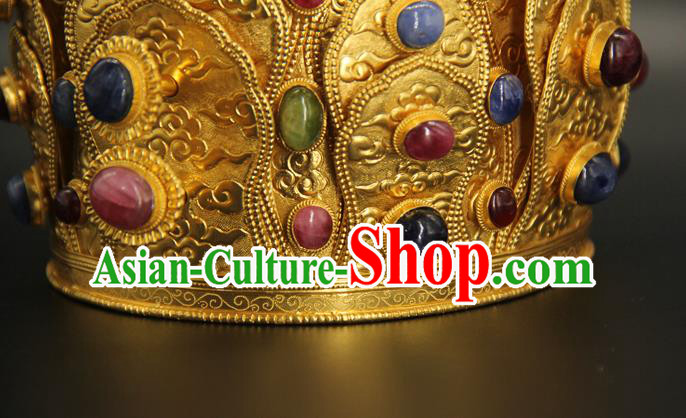 China Traditional Handmade Gems Hair Crown Ancient Taoist Hairpin Ming Dynasty Hair Accessories
