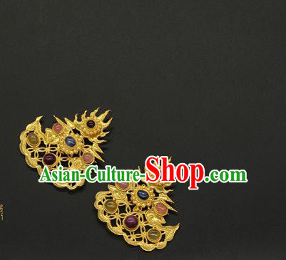 China Ancient Court Empress Hairpin Traditional Ming Dynasty Hair Accessories Handmade Gems Hair Stick
