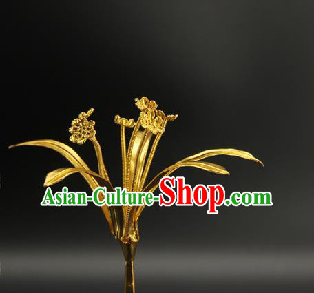 China Traditional Song Dynasty Empress Hair Accessories Handmade Hair Stick Ancient Court Golden Hairpin