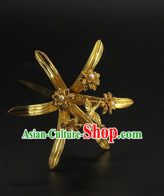 China Traditional Song Dynasty Empress Hair Accessories Handmade Hair Stick Ancient Court Golden Hairpin
