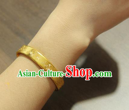 China Handmade Tang Dynasty Princess Golden Bracelet Ancient Palace Lady Jewelry