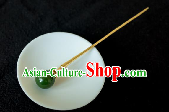 China Ming Dynasty Noble Lady Hairpin Traditional Ancient Hanfu Hair Accessories Young Mistress Jade Hair Stick