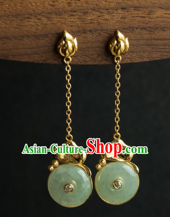 China Ancient Court Lady Jade Ear Jewelry Traditional Ming Dynasty Imperial Concubine Lotus Leaf Earrings