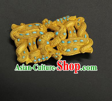 China Ancient Emperor Belt Buckle Handmade Han Dynasty Lord Golden Waist Accessories
