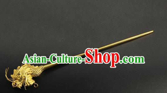 China Ancient Emperor Golden Dragon Hairpin Handmade Han Dynasty Lord Hair Accessories