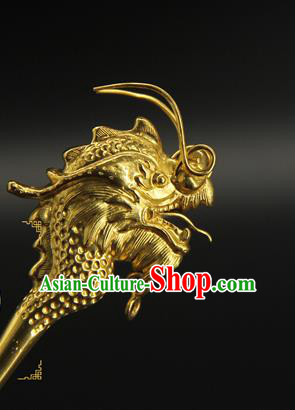 China Ancient Emperor Golden Dragon Hairpin Handmade Han Dynasty Lord Hair Accessories