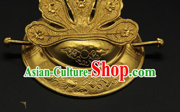 China Ancient Emperor Golden Hair Crown Hairpin Handmade Ming Dynasty Lord Hair Accessories