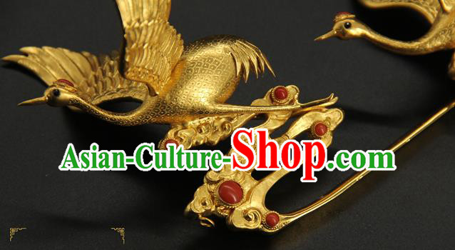 China Traditional Court Queen Golden Crane Hair Stick Ancient Ming Dynasty Hair Accessories Handmade Hairpin