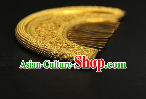 China Ancient Empress Hairpin Traditional Tang Dynasty Palace Hair Accessories Handmade Court Golden Hair Comb