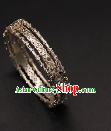 Handmade Chinese Traditional Ming Dynasty Argent Bracelet Ancient Hanfu Jewelry Accessories