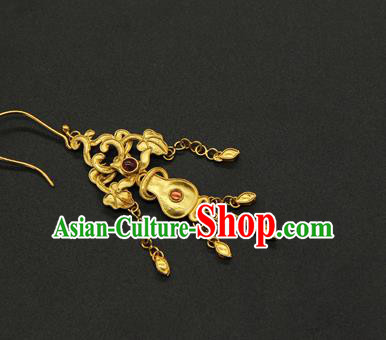 Handmade Chinese Traditional Ming Dynasty Empress Golden Earrings Ancient Hanfu Ear Jewelry Accessories