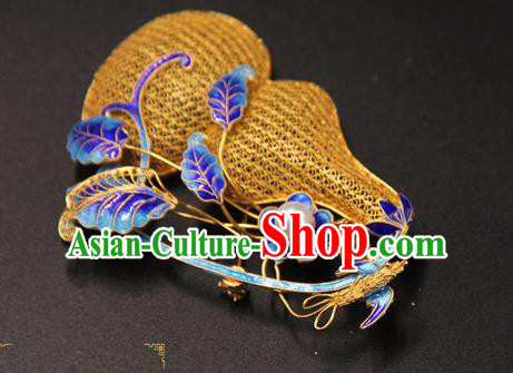 Handmade Chinese Ancient Empress Cloisonne Jewelry Traditional Ming Dynasty Golden Gourd Brooch Accessories