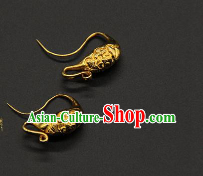 Handmade Chinese Traditional Song Dynasty Earrings Accessories Ancient Empress Golden Ear Jewelry