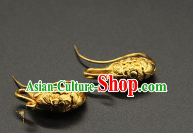 Handmade Chinese Traditional Song Dynasty Earrings Accessories Ancient Empress Golden Ear Jewelry