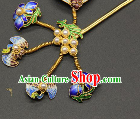 China Handmade Court Pearls Hair Stick Traditional Qing Dynasty Palace Hair Accessories Ancient Empress Blueing Lotus Hairpin