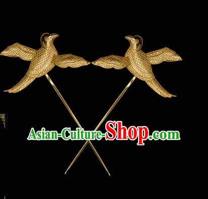 China Traditional Song Dynasty Palace Hair Accessories Handmade Court Hair Stick Ancient Empress Golden Bird Hairpin