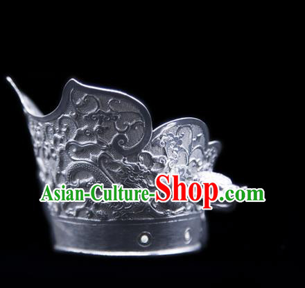 China Ancient King Argent Hairdo Crown and Hairpin Handmade Han Dynasty Prince Hair Accessories