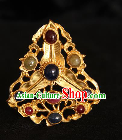 China Ancient Empress Gems Hair Crown Handmade Court Golden Hairpin Traditional Ming Dynasty Palace Hair Accessories