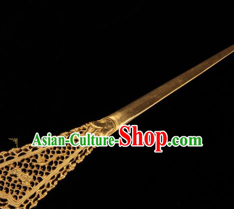 China Tang Dynasty Imperial Consort Hairpin Ancient Hanfu Golden Hair Stick Traditional Handmade Palace Hair Accessories