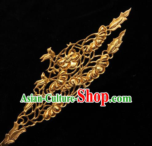 China Hanfu Golden Hair Stick Traditional Handmade Tang Dynasty Queen Hair Accessories Ancient Empress Hairpin