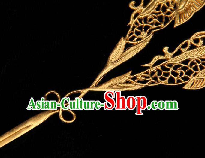China Traditional Tang Dynasty Queen Hair Accessories Handmade Ancient Empress Hairpin Hanfu Golden Bat Hair Stick