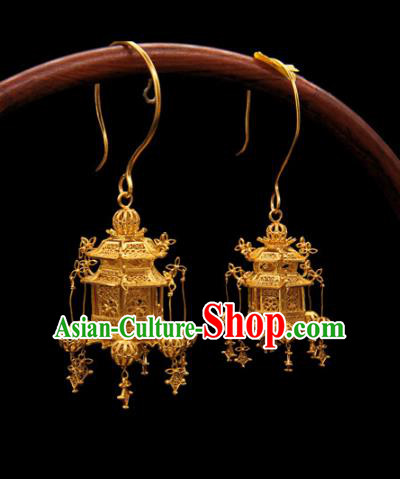 Handmade Chinese Traditional Golden Ear Jewelry Bracelet Ancient Ming Dynasty Imperial Consort Lantern Earrings Accessories