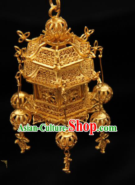 Handmade Chinese Traditional Golden Ear Jewelry Bracelet Ancient Ming Dynasty Imperial Consort Lantern Earrings Accessories