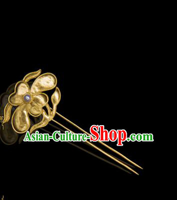 China Ancient Empress Pearl Hair Stick Traditional Ming Dynasty Palace Hair Accessories Handmade Court Golden Peony Hairpin