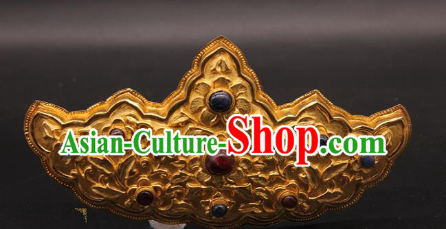 China Ancient Queen Golden Hairpin Handmade Ming Dynasty Court Gems Hair Crown Traditional Wedding Hair Accessories