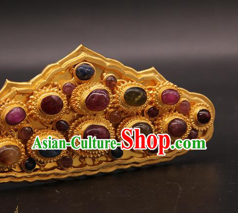 China Ancient Queen Gems Hair Crown Traditional Court Hair Accessories Handmade Ming Dynasty Empress Hairpin