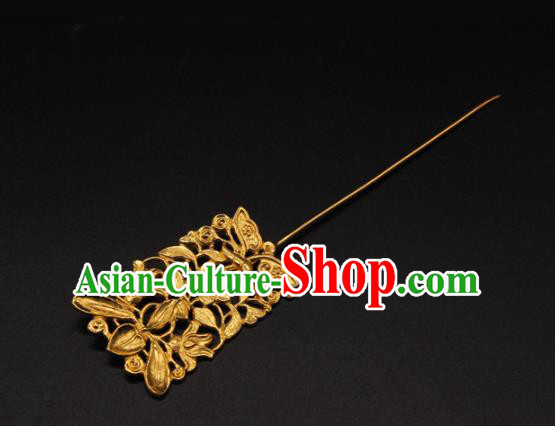 China Handmade Ming Dynasty Carving Butterfly Hairpin Traditional Court Hair Accessories Ancient Empress Golden Hair Stick