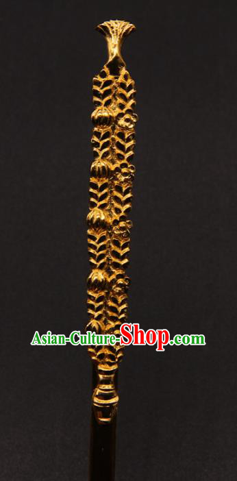 China Handmade Tang Dynasty Carving Hairpin Traditional Palace Hair Accessories Ancient Empress Golden Hair Stick