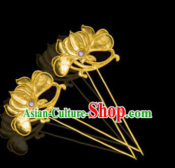 China Ancient Empress Golden Lotus Hair Stick Traditional Qing Dynasty Palace Hair Accessories Handmade Court Hairpin